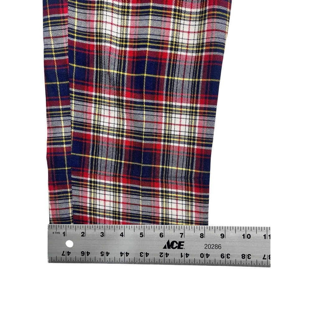 vtg 80s 34x30 Red White Blue Yellow Plaid Tartan Pants Trousers USA Cotton Blend - Picture 5 of 7